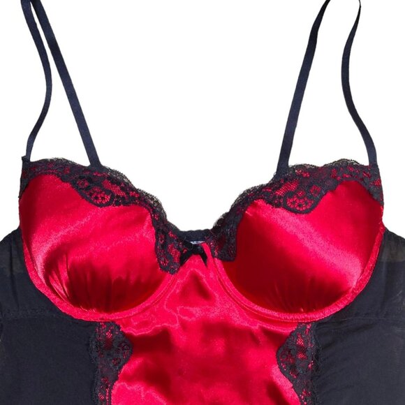 Black and Red Goth Satin Mesh Lingerie Babydoll Cami Lace Top Apt 9 Size XL - Picture 4 of 5